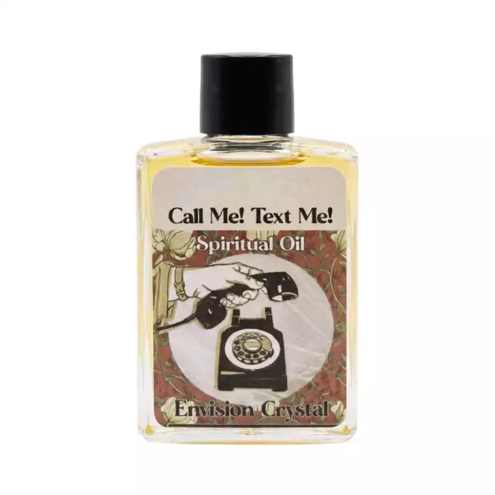 Small Call Me! Text Me! ritual oil bottle with old-fashioned telephone illustration on the label — 4-dram Envision Crystal handcrafted communication oil.