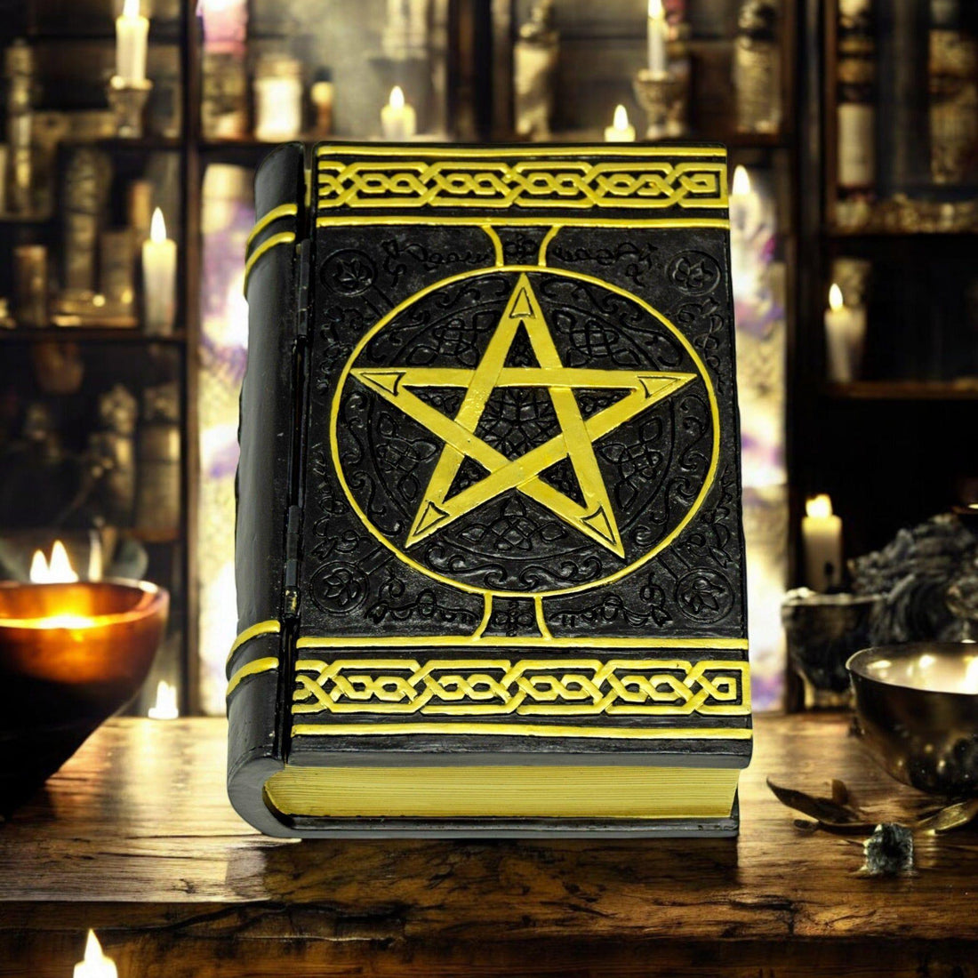Pentacle Book Decorative Box – Resin Hinged Storage for Crystals, Cards &amp; More