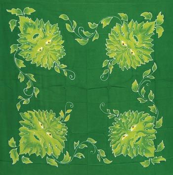 Green Man altar cloth 36×36 inches — ritual cloth with Celtic foliate face nature deity design for earth-based altar coverings and pagan ritual use.