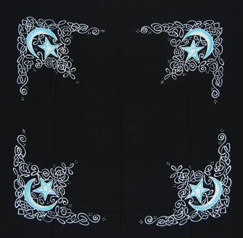 Celtic Moon altar cloth 36×36 inches — decorative ritual cloth with moon goddess Celtic knotwork design for altar coverings and full moon ceremony use.