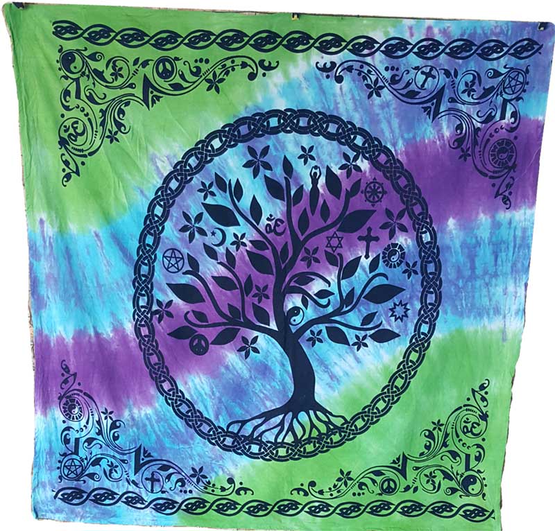 Tree of Life altar cloth 36×36 inches — cotton ritual cloth printed with the sacred world tree symbol for tarot reading surfaces and altar coverings.