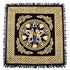 Square altar cloth with a central pentagram star design surrounded by intricate Celtic knotwork patterns in gold and black on a dark background, 18x18 inches.