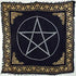 Black 36x36 inch rayon altar cloth with silver pentagram at center and gold-bordered Celtic decorative edge — full Wiccan working surface by AzureGreen.