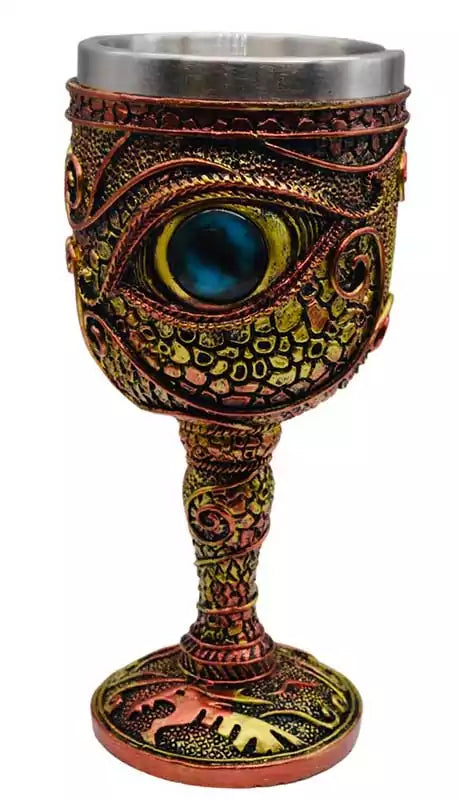 Eye of Dragon chalice 6.5 inches tall — decorative ritual goblet with intricate dragon motif detailing for altar offerings and Wiccan ceremonial work.