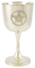 Pentagram chalice 4 inches tall — small ritual cup with pentagram embossed design, shown at full height for travel altar and portable Wiccan ceremonial use.