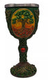 Tree of Life Chalice 7.25 inches tall — hand-painted cold cast resin cup with stainless steel insert, showing Tree of Life design on the base for Wiccan ritual and altar use.