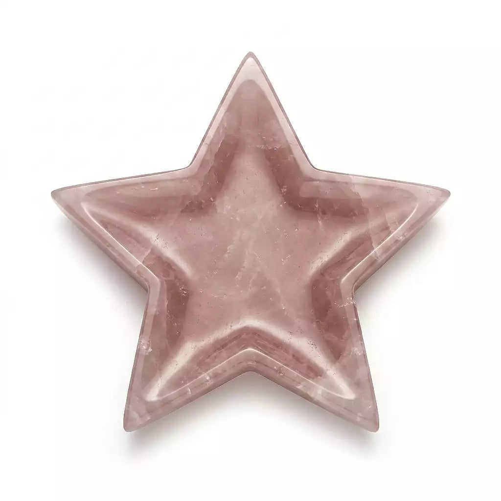 4-inch Pink Calcite star-shaped altar offering plate — a soft pink, five-pointed ritual dish for crystal charging, herb offerings, and heart-centered love work