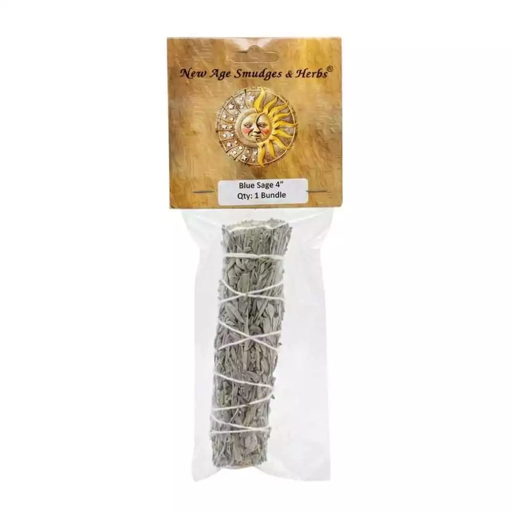Blue sage smudge stick bundle close-up showing dusty blue-green leaves and natural twine wrapping — gentle cleansing smudge herb.