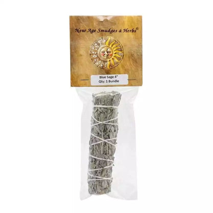 Blue sage smudge stick bundle close-up showing dusty blue-green leaves and natural twine wrapping — gentle cleansing smudge herb.