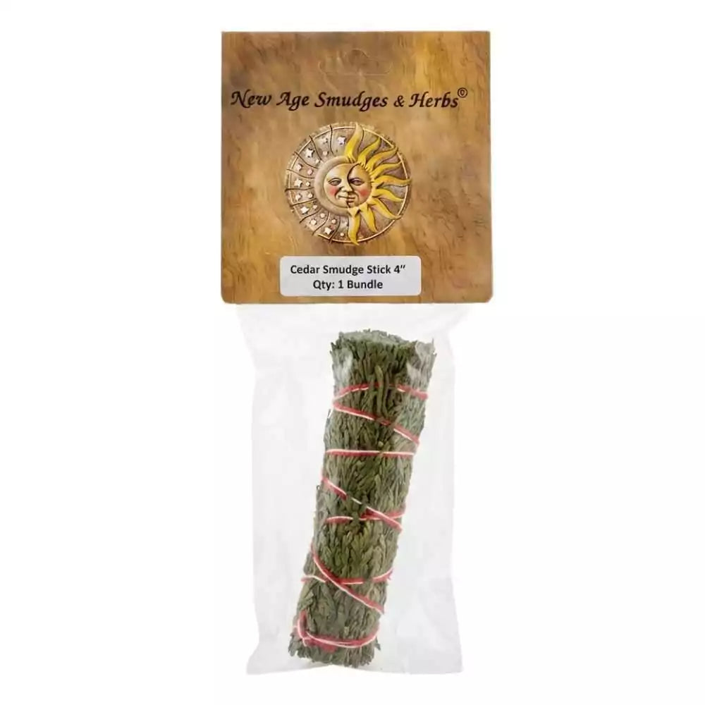 Cedar smudge stick 4 inch — tightly bound aromatic cedar bundle for Indigenous medicine space protection and purification ritual.