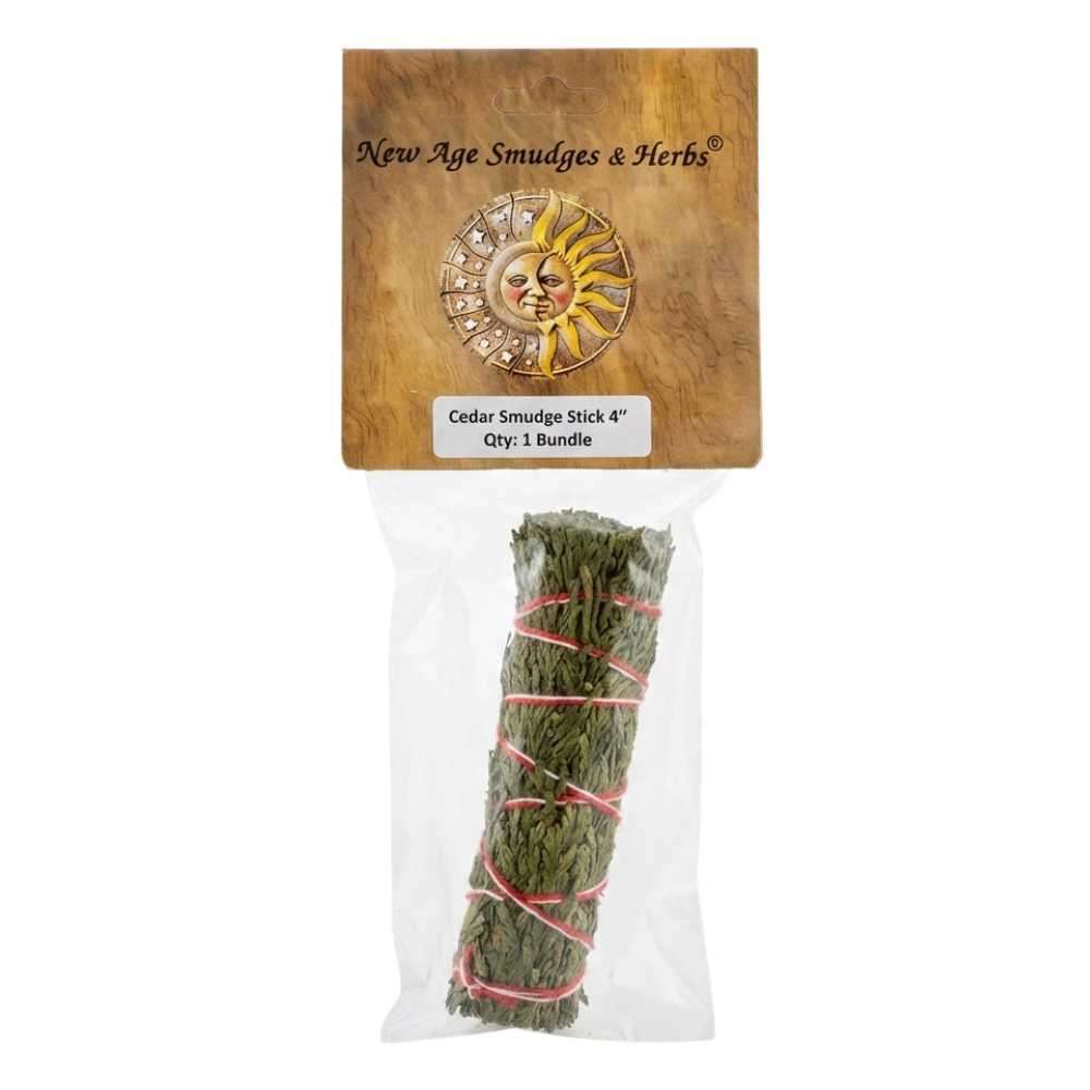 Cedar smudge stick 4 inch — tightly bound aromatic cedar bundle for Indigenous medicine space protection and purification ritual.