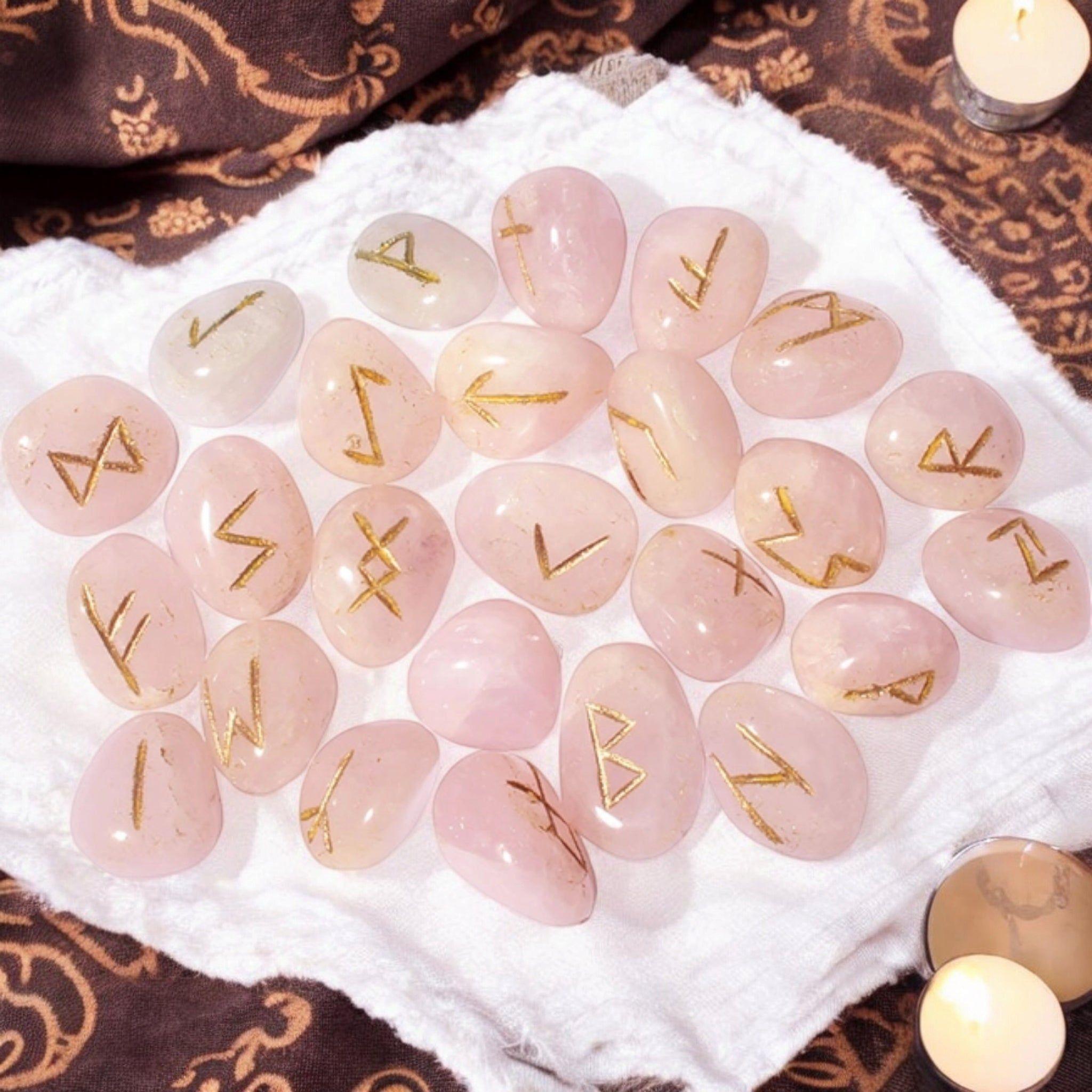 Rose Quartz Rune Set – Elder Futhark Runes for Love, Intuition &amp; Divination