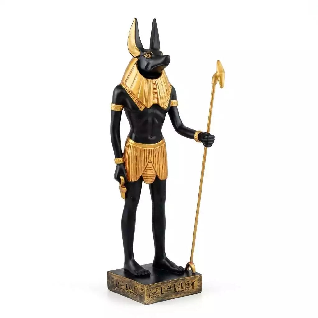 Anubis statue 12 inches tall depicting the jackal-headed Egyptian guardian of the afterlife — detailed deity figure for ancestor altars and Egyptian spiritual practice.