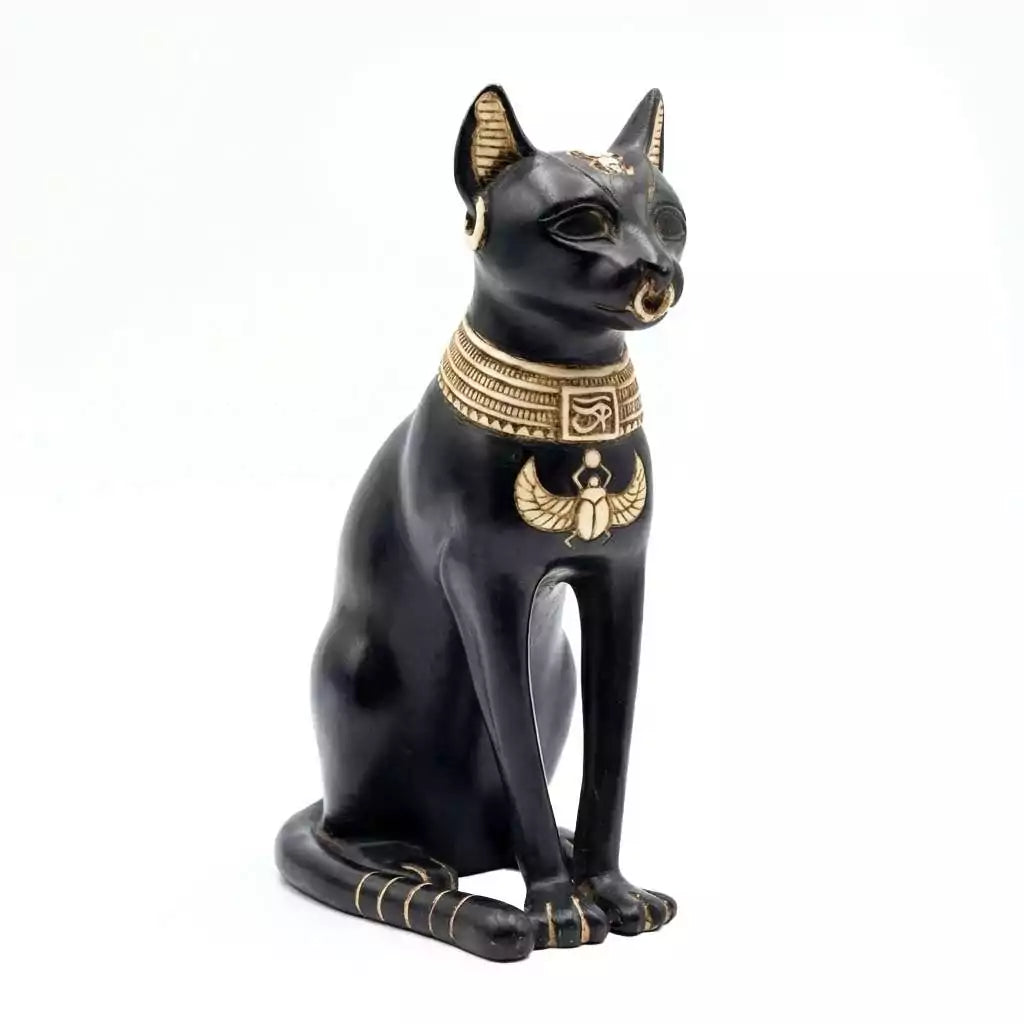 Cold-cast 5.5-inch Bastet statue of the Egyptian cat goddess, depicted in traditional seated form with detailed bronze-tone finish.