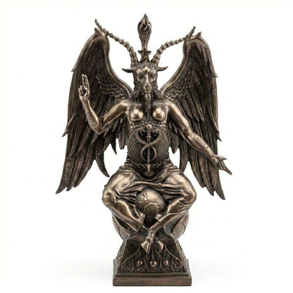 14 and a half inch Baphomet bronze finish statue for occult altar representing alchemical equilibrium