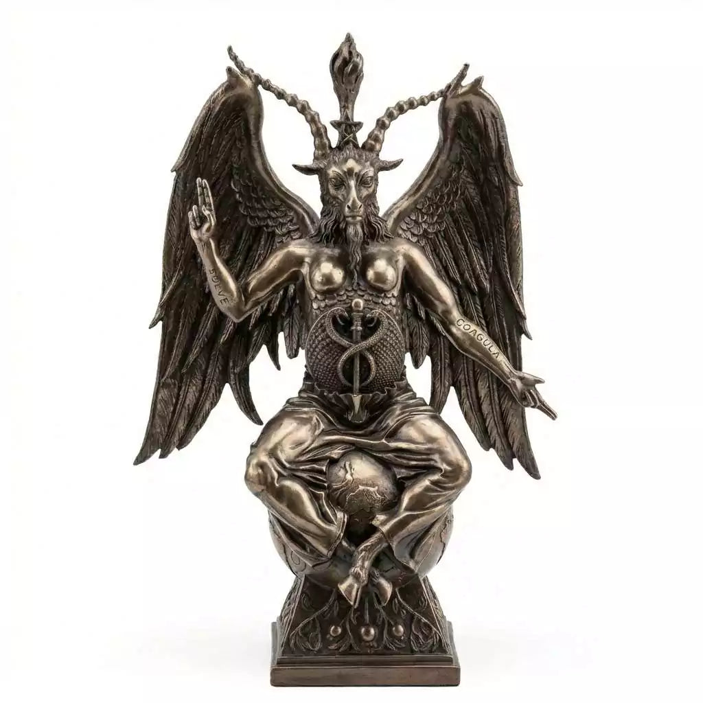 14 and a half inch Baphomet bronze finish statue for occult altar representing alchemical equilibrium