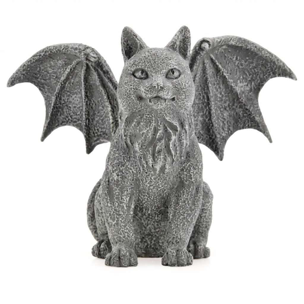 Six and a half inch winged cat gargoyle statue in cast resin for gothic altar guardian cat-themed sacred space and pagan protective feline decor