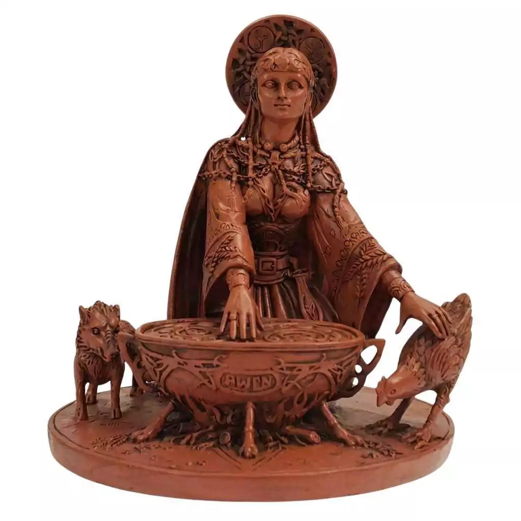 Eight and a half inch Cerridwen Welsh goddess of the cauldron and transformation statue for Celtic pagan altar Wiccan practice and shadow work devotion
