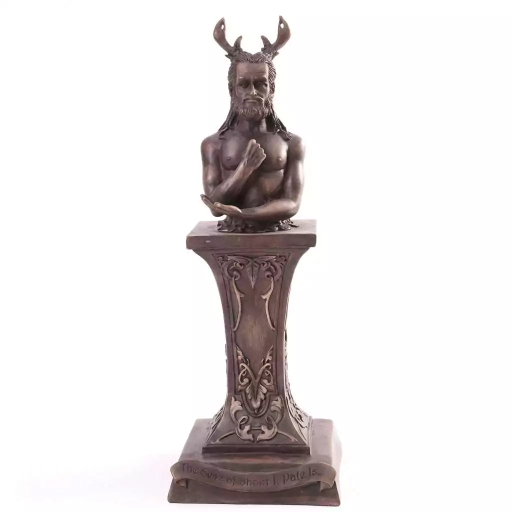Cast resin Horned God Cernunnos antlered statue for Wiccan altar dual deity practice Celtic paganism nature rituals and Beltane devotion