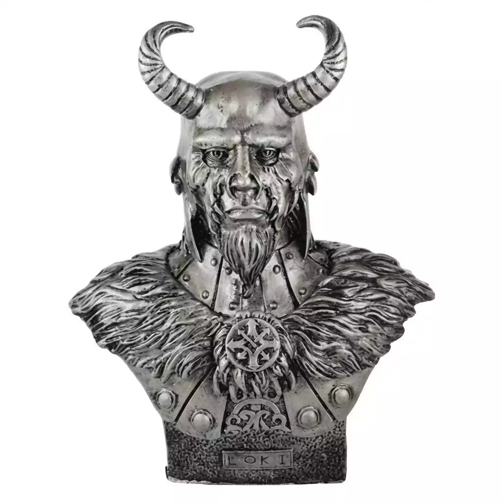Loki cold cast resin Norse trickster god statue with detailed sculpting and stone-like finish for Asatru altar and Norse pagan devotion