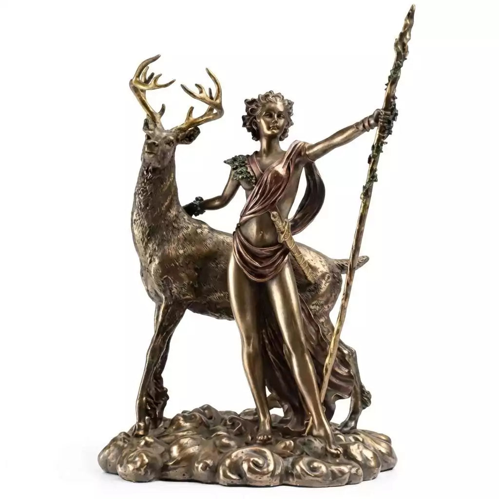 Ten inch Diana Roman moon goddess and huntress statue in resin for lunar rituals Wiccan altar and goddess devotion sacred space decor