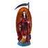 Red Santa Muerte statue showing Holy Death figure in red robes holding scythe and globe for protection and spiritual devotion altar use