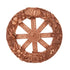 Circular Wheel of the Year wall plaque with hand-painted resin construction — eight sabbat sections decorated with fruits, plants, and seasonal symbols around the spokes.