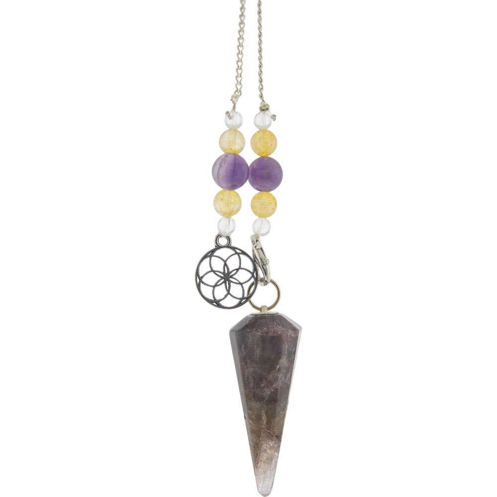 Super 7 Hexagonal Seed of Life Charm Pendulum | Spiritual Stone for Intuition, Healing &amp; Divination