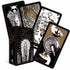 Tarot of the Sorceress 78-card deck fanned out showing intricate black and gold dark fantasy illustrations, Berengère Demoncy tarot deck in a box set.
