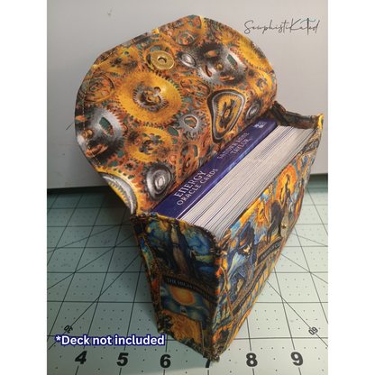 Handmade Tarot &amp; Oracle Card Deck Case – Tarot Theme, Steampunk Lined, Snap Closure (5.75”)
