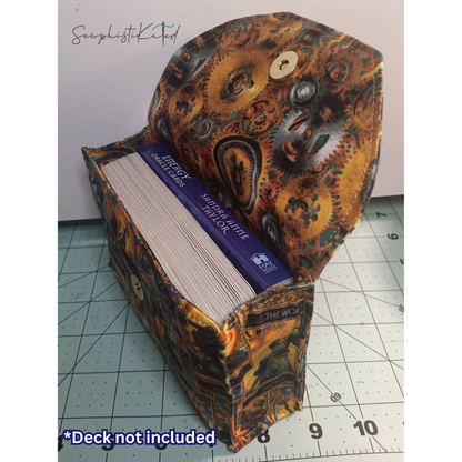 Handmade Tarot &amp; Oracle Card Deck Case – Tarot Theme, Steampunk Lined, Snap Closure (5.75”)
