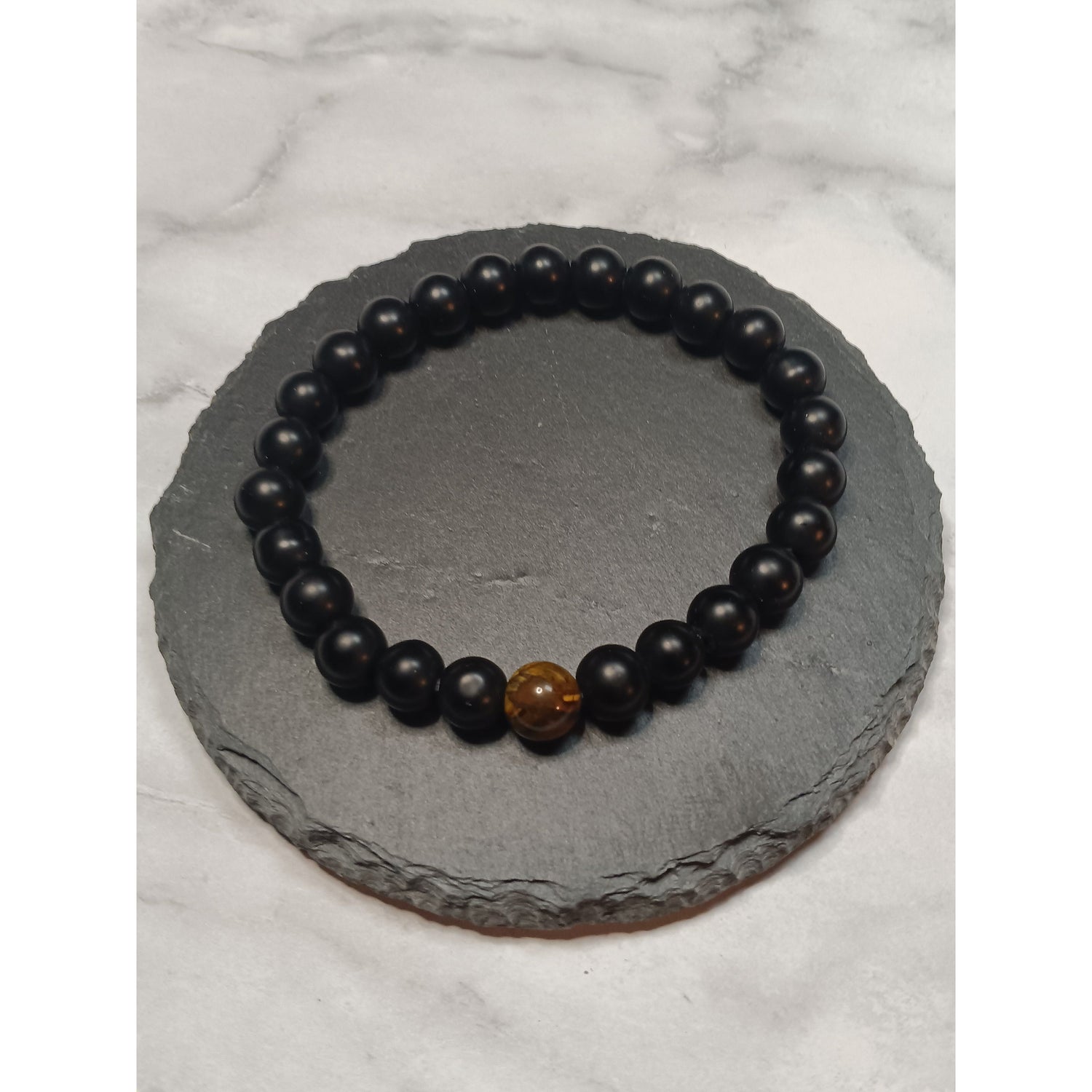 Tiger Eye &amp; Black Bead Stretch Bracelet – 1 or 2 Tiger Eye Beads