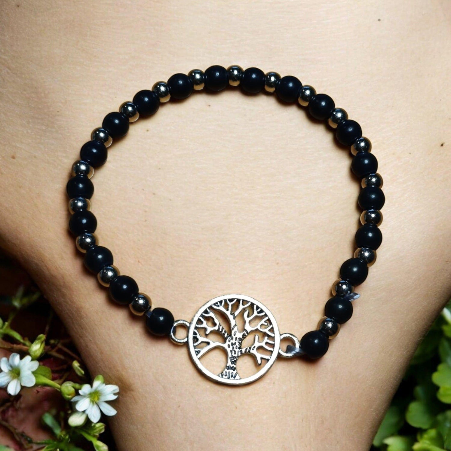 Tree of Life Beaded Bracelet – Stretchy &amp; Lightweight with Silver Charm (3 Colors)