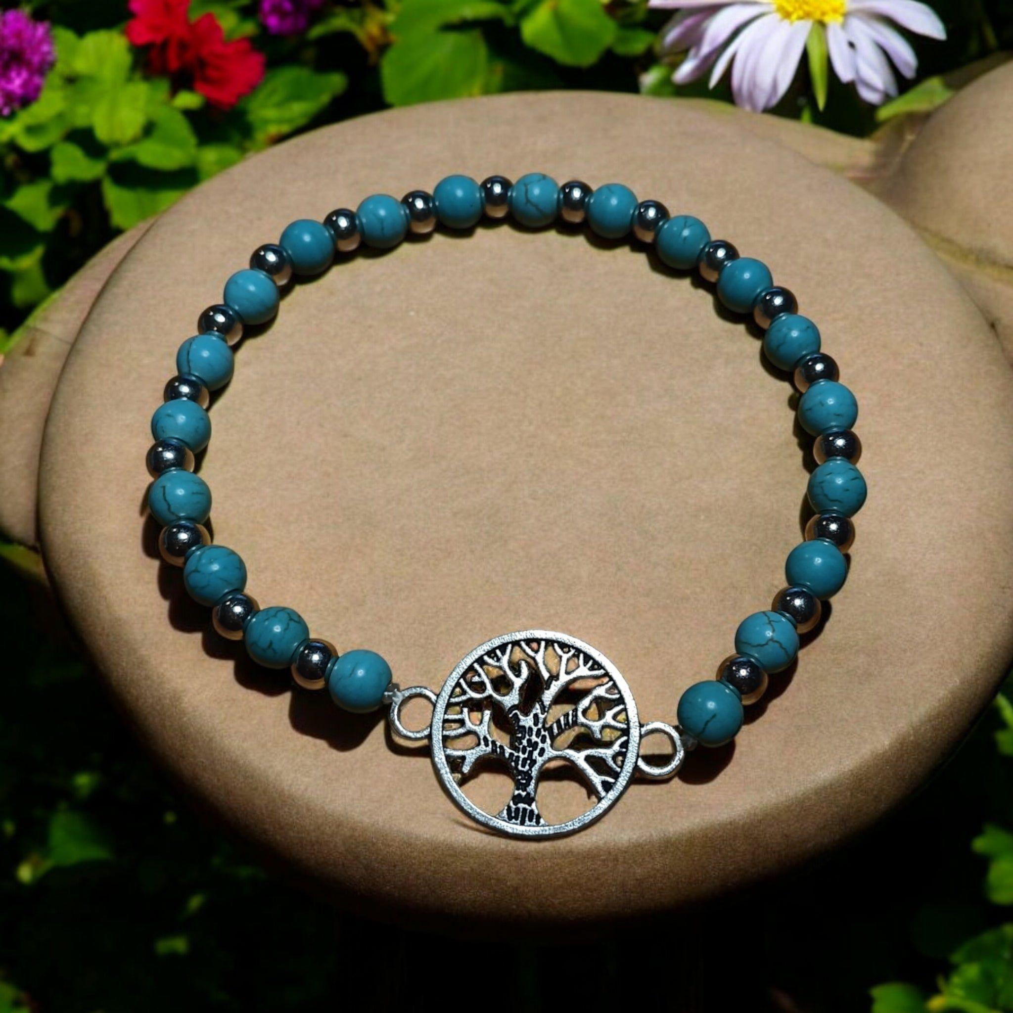 Tree of Life Beaded Bracelet – Stretchy &amp; Lightweight with Silver Charm (3 Colors)