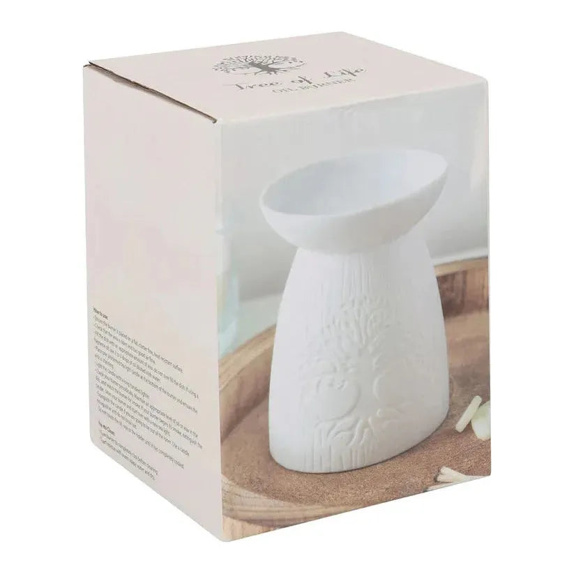 Tree of Life Oil Burner – Matte White Ceramic with Soft Illumination