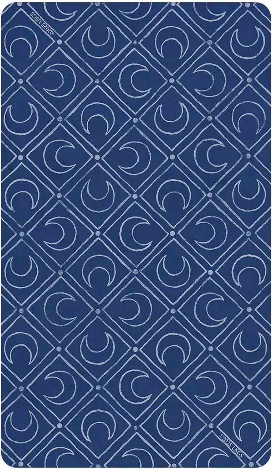 Trionfi Della Luna tarot card back design showing a repeating pattern of crescent moons and geometric shapes in a vintage esoteric style.