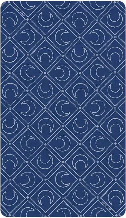 Trionfi Della Luna tarot card back design showing a repeating pattern of crescent moons and geometric shapes in a vintage esoteric style.