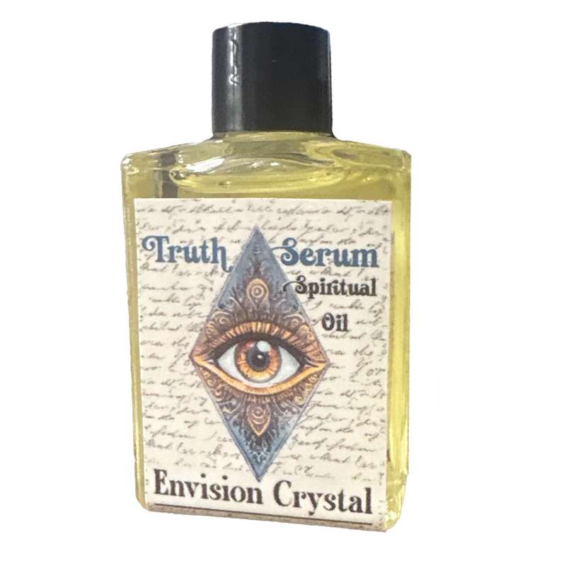 Truth Serum Spiritual Oil by Envision Crystal shown in small ritual oil bottle for anointing and spell work
