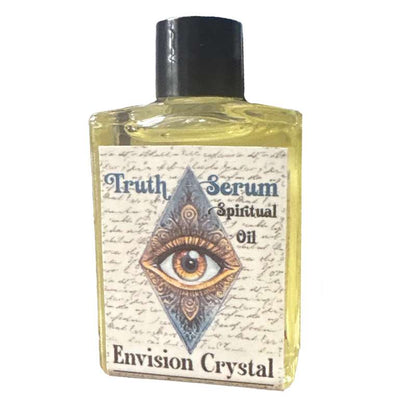 Truth Serum Spiritual Oil by Envision Crystal shown in small ritual oil bottle for anointing and spell work