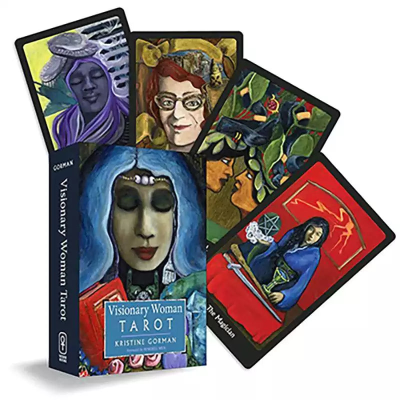 Visionary Woman Tarot deck box by Kristine Gorman — 78-card feminist tarot featuring diverse women in vibrant expressive art.