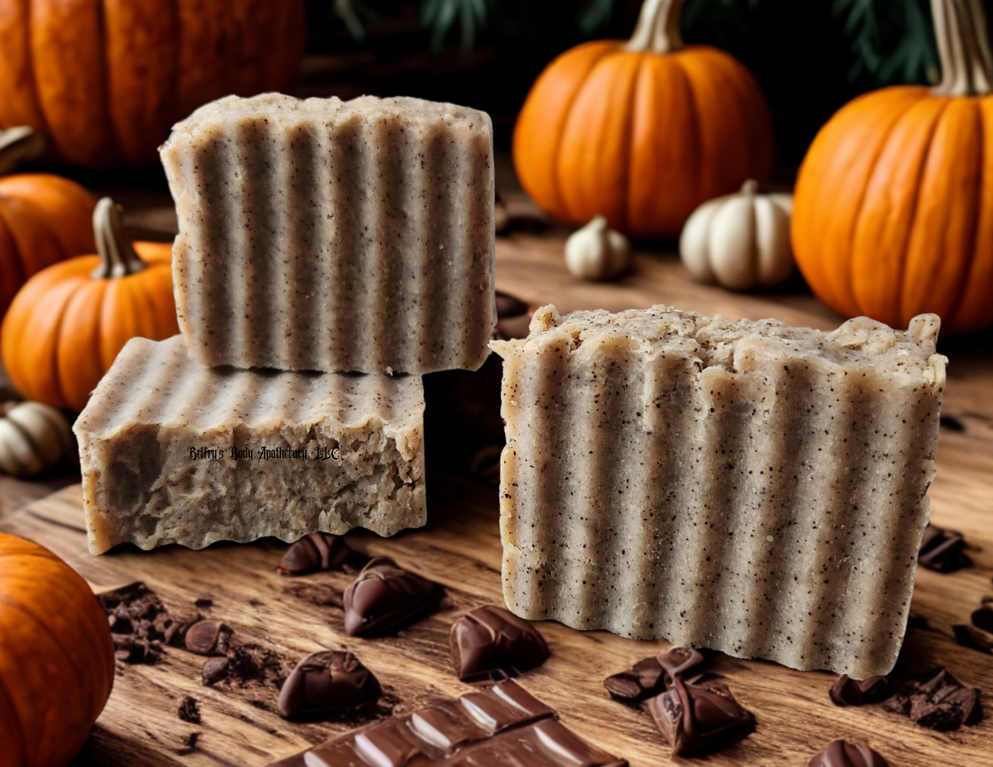 Grounding collection - three soap bars containing coffee grounds and smells of pumpkin spice 