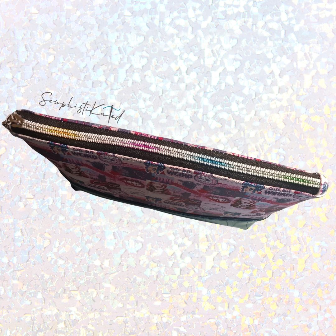 "Weird But Cute" Gothic Versatile Zipper Pouch – Skull &amp; Vampire Collage Faux Leather Bag