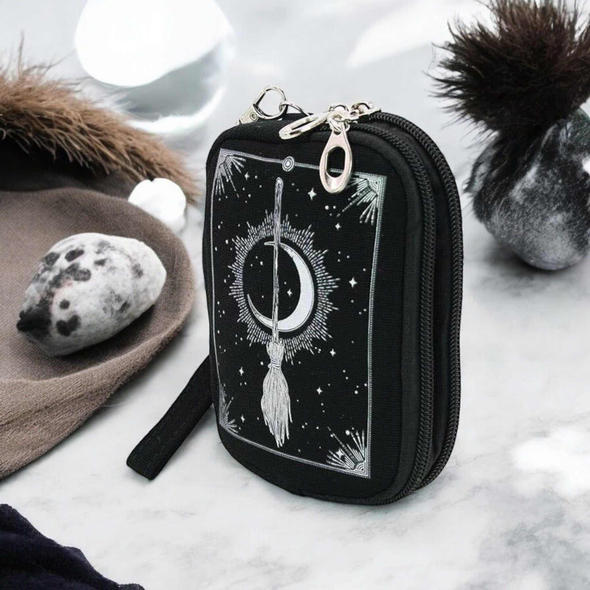 Witchy Wristlet – Celestial &amp; Occult-Inspired Canvas Zipper Pouch