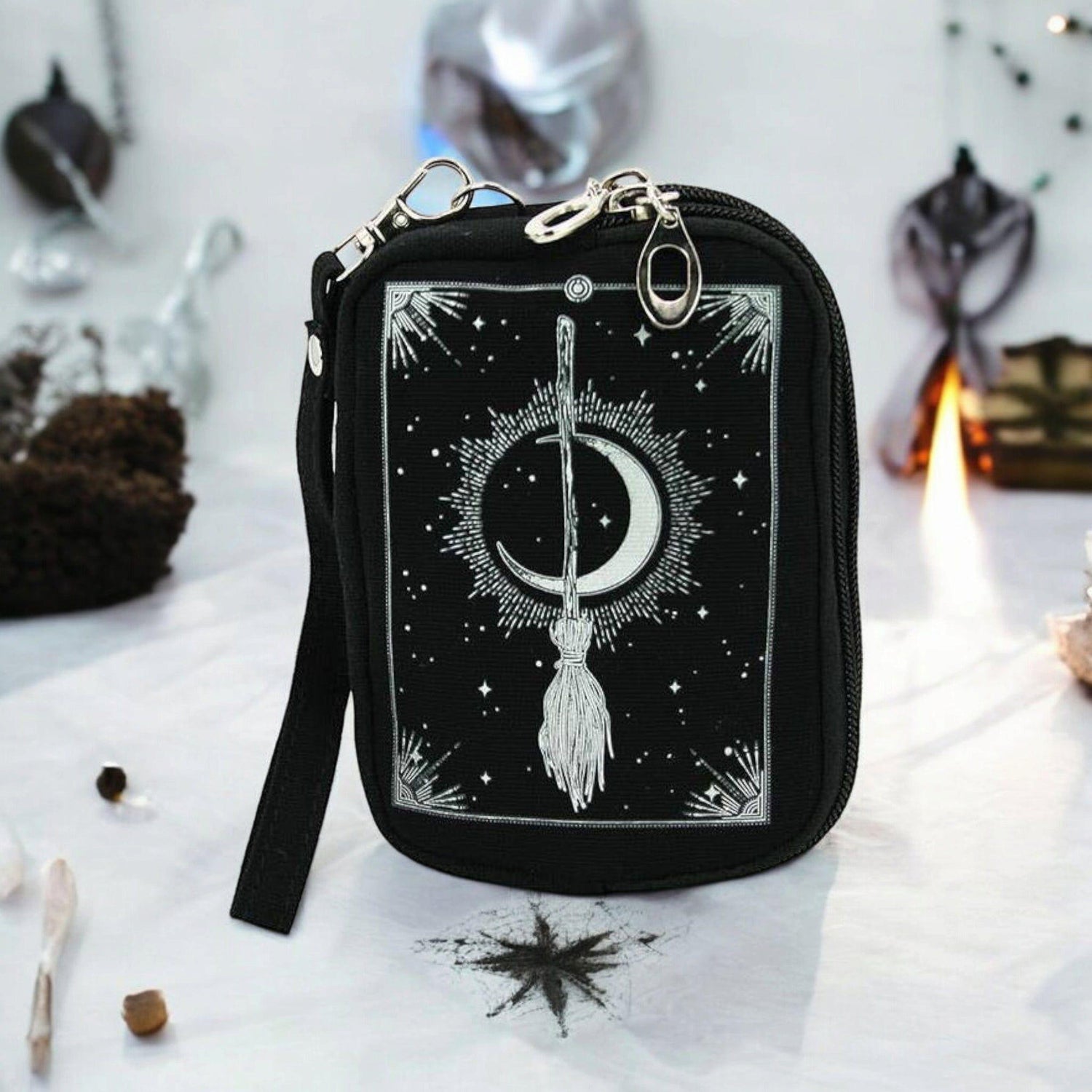 Witchy Wristlet – Celestial &amp; Occult-Inspired Canvas Zipper Pouch