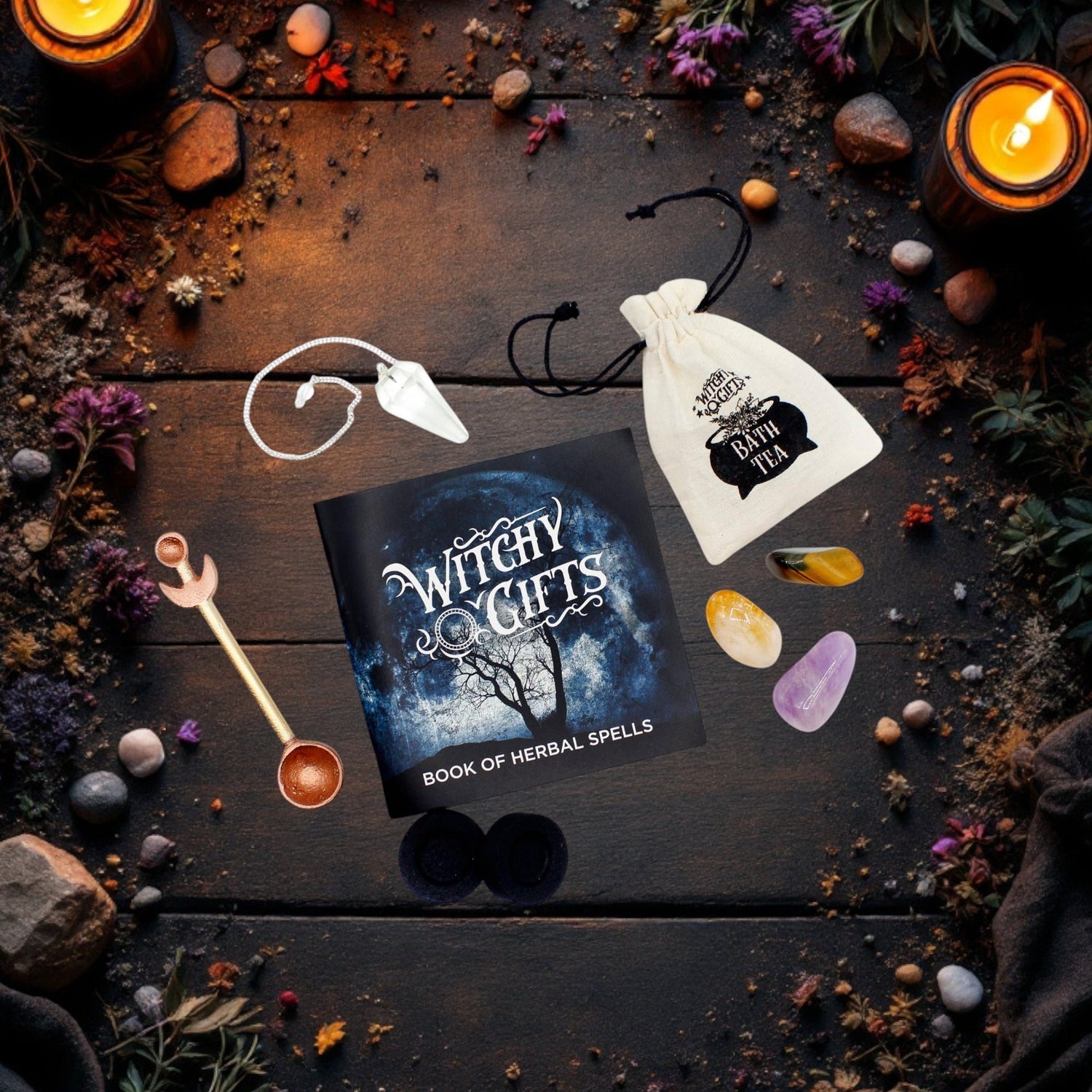 Witchcraft Herb Spell Kit – Crystals, Herbs, Pendulum &amp; Spellbook for Rituals &amp; Magick