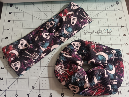 Witchy Planchette Headbands &amp; Scrunchies – Celestial Skeleton Hair Accessories (Purple, Black &amp; Teal)