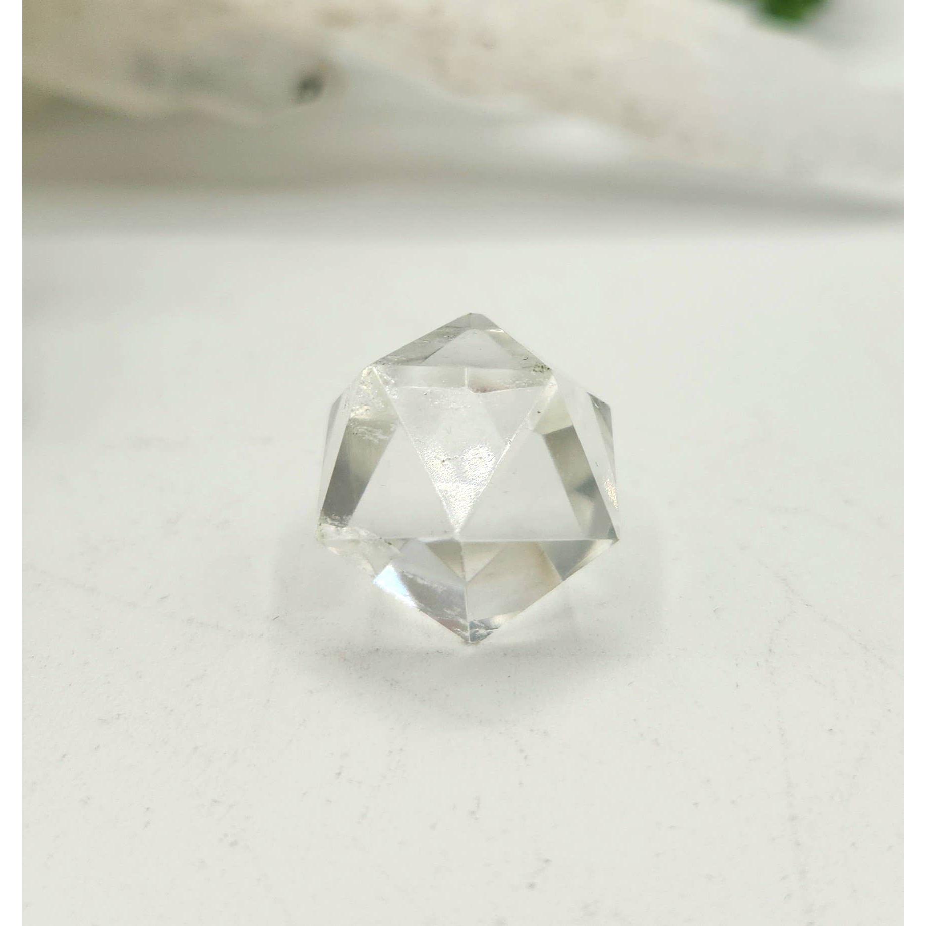Clear Quartz Sacred Geometry Set – 7 Carved Crystals + Merkaba &amp; Sphere with Grid &amp; Pouch