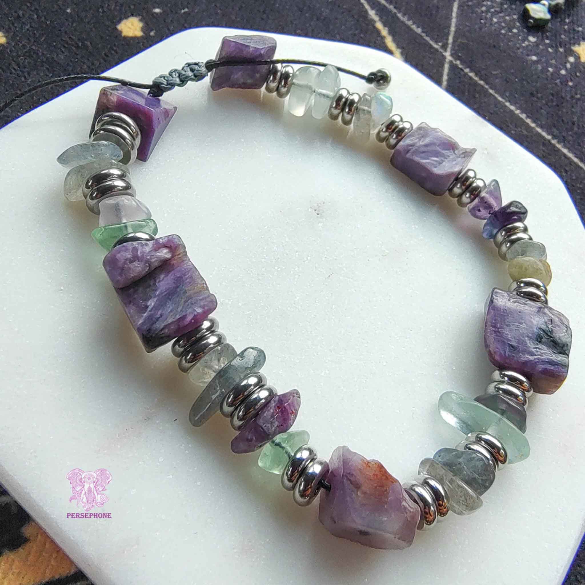 Alcyone Bracelet; Charoite and Fluorite
