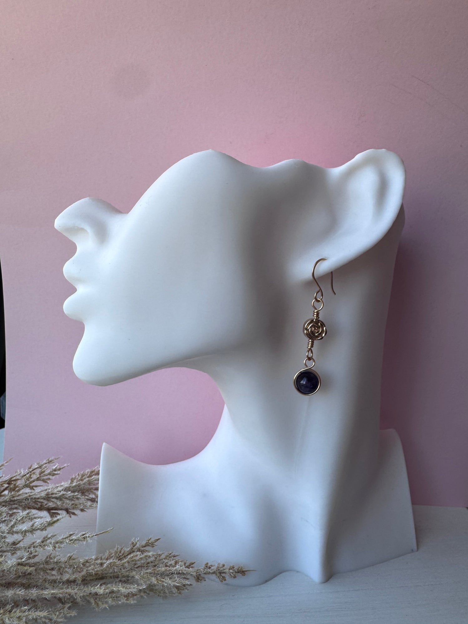 Wire Wrapped 14k Gold Rose &amp; Amethyst Earrings