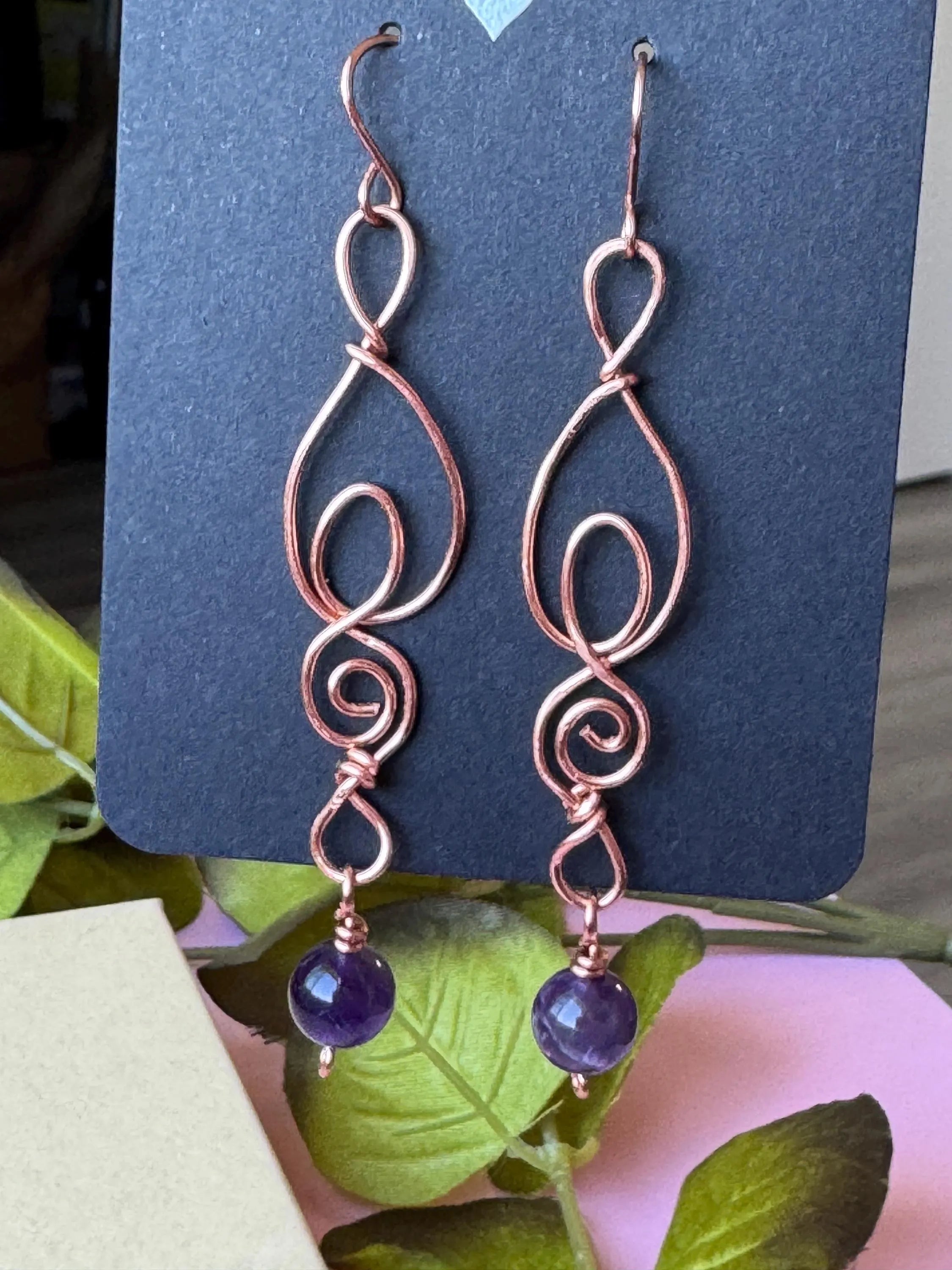 Copper Amethyst Earrings